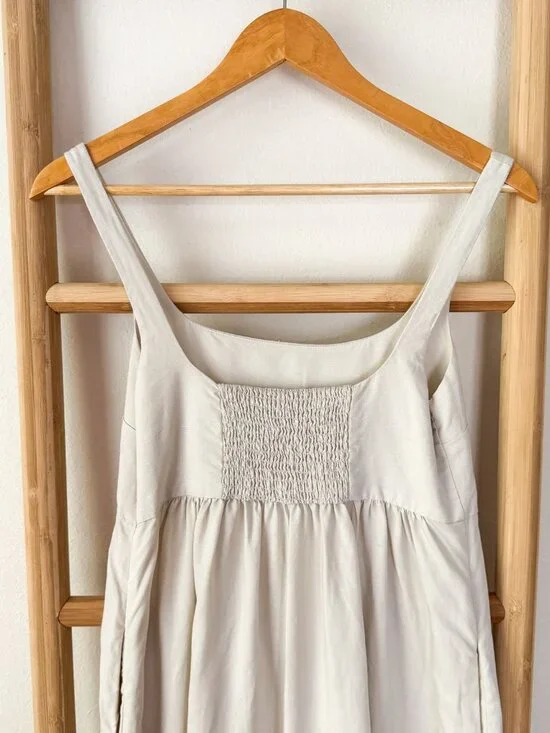 Zara Linen Cream Ivory Midi Dress Size XS Beige Minimalist Slip Sundress - Picture 7 of 10